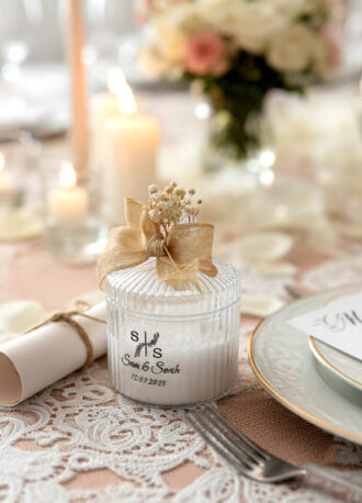 Personalized Floral Ribbon Candle Favor | Rustic Wedding Decor